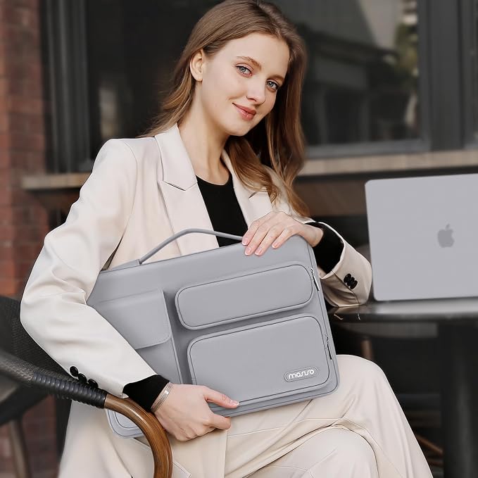 MOSISO 360 Protective Laptop Case 13.3 inch, 13-13.3 inch Laptop Sleeve Compatible with MacBook Air/Pro 13 / Pro 14, HP Dell ASUS Lenovo, Side Open Bag with 2 Raised&1 Flapover Pockets, Steel Gray