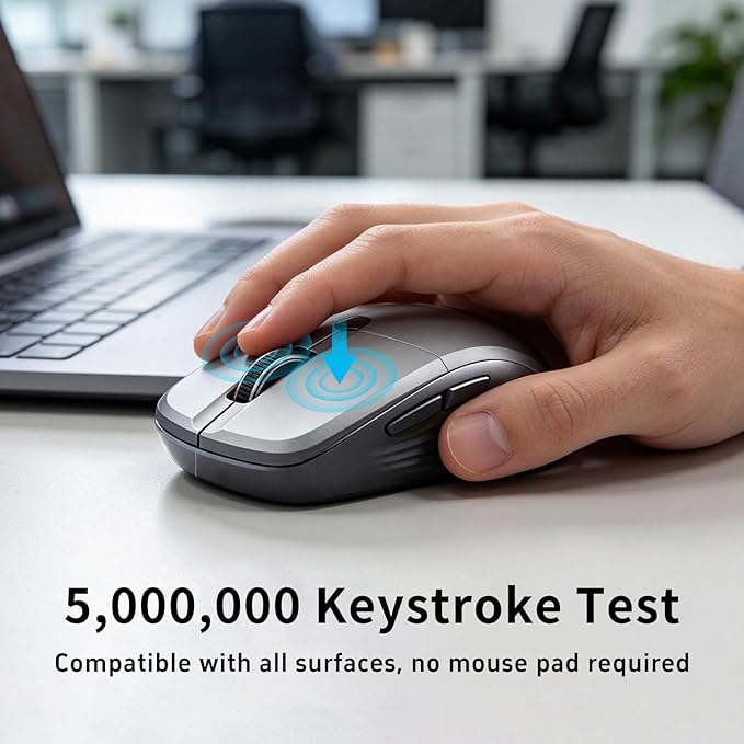 Wireless Mouse for Laptop, Ergonomic Computer Mice with USB Nano Receiver, 2400 DPI Adjustable, Anti-Slip Scroll Wheel, Plug & Play 2.4G Wireless Cordless Mice for PC Chromebook Mac MacBook - Grey