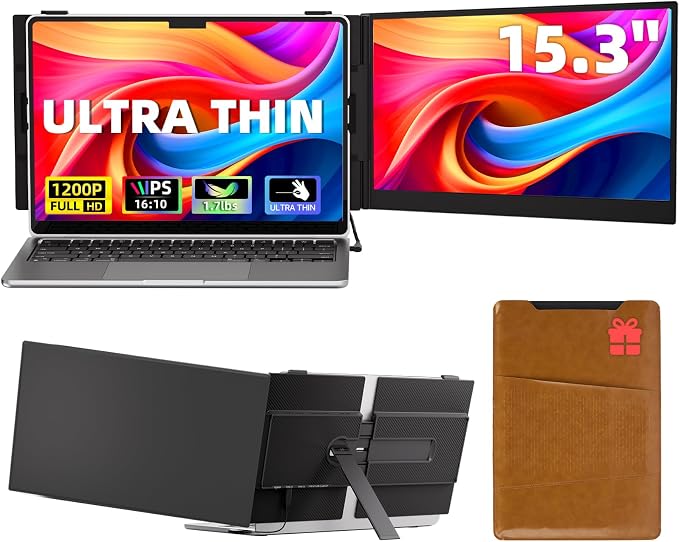 15.3” Laptop Screen Extender, FHD IPS 100% sRGB Portable Travel Monitor for Laptop (15”-17.3” Screen), 16:10 Plug & Play External Screen, Second Extra Attachment Display for Windows Mac