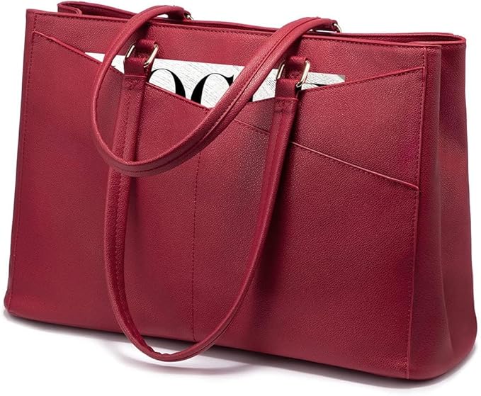 LOVEVOOK Laptop Bag for Women 15.6 Inch Tote Bags Waterproof Leather Briefcase Computer Women Business Office Work Bag,Red
