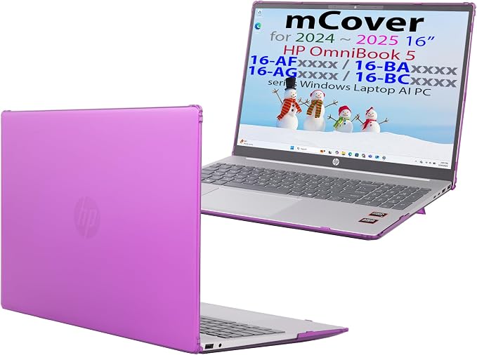 mCover Case ONLY Compatible for 16” 2024+ HP OmniBook 5 16-AF / 16-AG / 16-BAxxxx / 16-BCxxxx and Pavilion 16-AF / 16-AG0000 Series Windows AI Notebook PC (NOT Fitting Other HP Models)- Purple