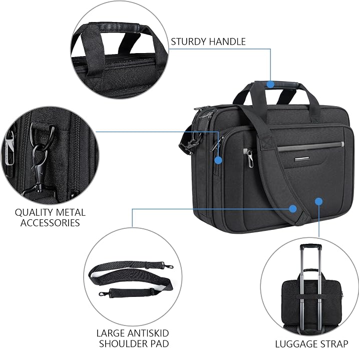 VANKEAN Laptop Briefcase Premium Laptop Case Fits Up to 17.3 Inch Business Shoulder Bag Laptop Expandable Water-Repellent