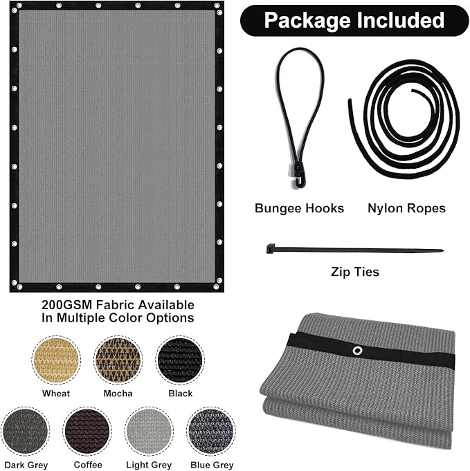 Artpuch 90% Sun Shade Cloth, 12 x 16 FT Pergola Shade Cover Canopy with Grommets, Sun Screen Fabric Tarp for Patio, Outdoor, Garden, Backyard, Light Grey