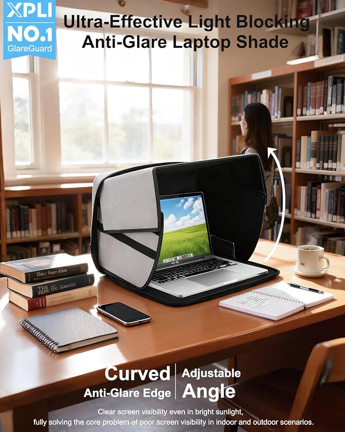 Laptop Sun Shade for Working Outdoor - Computer Sunshade Bag Fits 13-16 inch Laptops PC Glare Shield Privacy Hood Case for Work Outside Travel