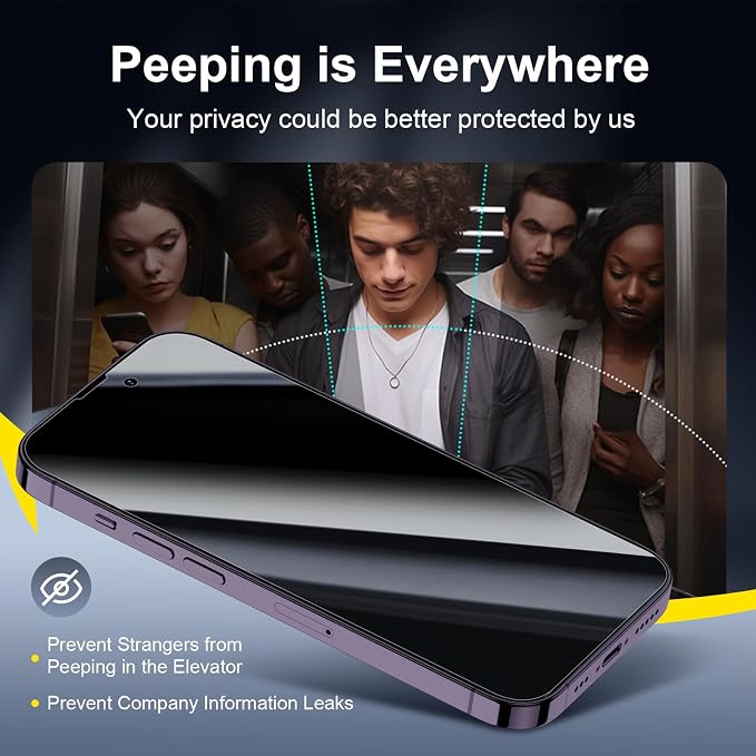 NEW'C 3x Privacy for iPhone 14 Pro Screen Protector (6.1 inches)+ 3x Camera Lens Protector, Sensor Protection,Case Friendly Tempered Glass Film + Dust Plug - Enhanced Privacy Angle of 28 Degrees