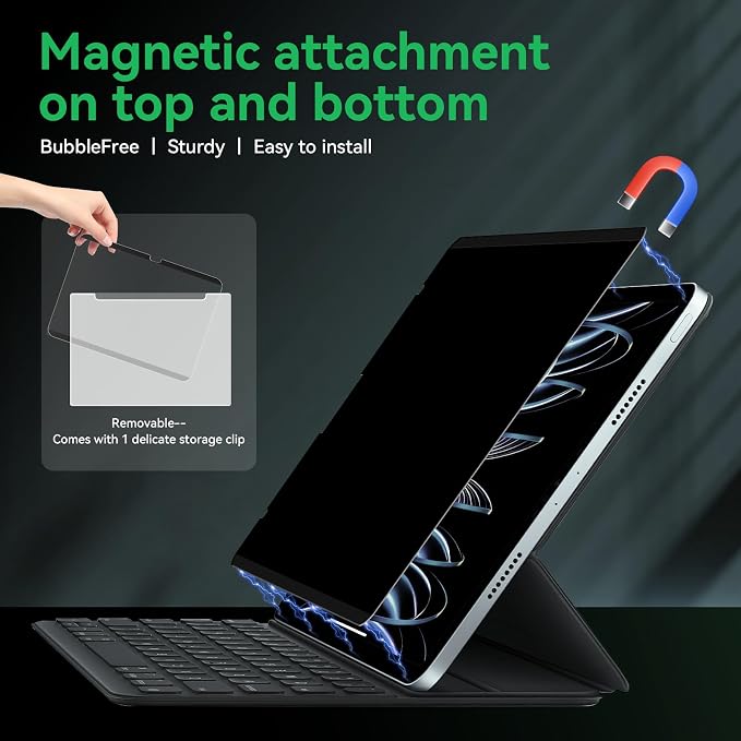 Magnetic Privacy Screen Protector Compatible with iPad Pro 12.9” 2018-2022 (6th/5th/4th/3rd Gen), Easy Install Shield Anti Glare Blue Light Spy Filter, Bubble-Free film Black Security Guard