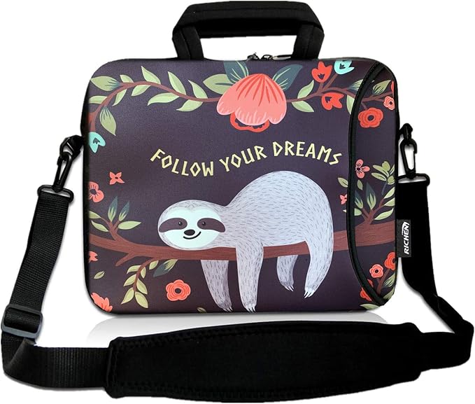 RICHEN 11 11.6 12 12.5 13 inches Laptop/Chromebook/Notebook PC Messenger Bag Tablet Travel Case Neoprene Handle Sleeve with Shoulder Strap (11-13.3 inch, Sloth)