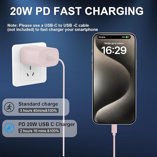 Phone 17 16 15 Charger Fast Charging Type C Chargers USB C Fast Charger Block & Phones 17 Charger Cord 6.6FT Long USB C Charging Cable for i.Phone 17/17 Pro/17 Pro Max/Air/Phone 16 15 Pro Max,Pink