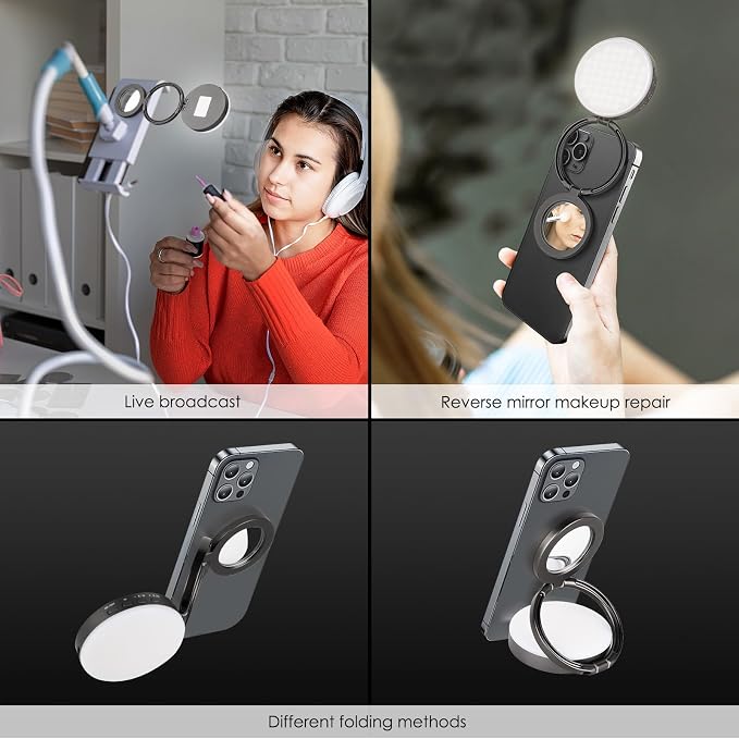Magnetic Selfie Light, Portable Fold Selfie Light for iPhone, with Phone Mount Function, Light for Phone/iPad/iPhone/Camera, Fill-in Light for Photography/TikTok/Vlog/Video/Makeup/Conference (Gray)