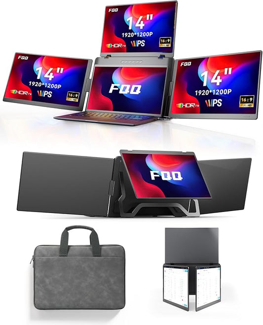 14" Portable Monitor for Laptop Screen Extender, FHD 1200P IPS Triple Screen Laptop Monitor Extender, 1 Cable for 3 Screen Travel Monitor for 12"-16.5" Laptop, Compatible with Win and Mac-S780 Pro