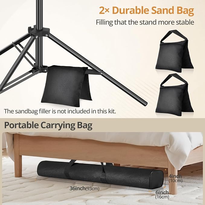 10×7FT Black Backdrop with Stand Kit, 6×9FT Black Screen Background with Photography Stand, 6 Clamps and Carrying Bag for Photo Shoot, Video Recording, Streaming, Decoration