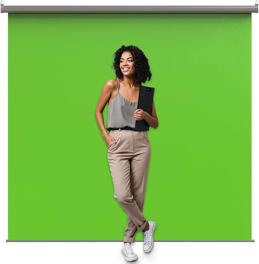 【Wider Style】 KHOMO Gear Green Screen 84 x 84 inch – Extra Large Pull Down Backdrop – Portable Collapsible Roll Down Projector Screen – Green Screen for Video, Streaming, and Photography