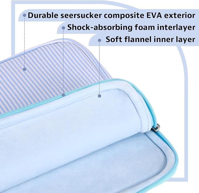 Huhumy Laptop Sleeve Case 13-13.3 inch for Women, Cute Seersucker Laptop Sleeve with Pocket Thin Computer Carrying Bag for Office Business Trip Compatible with Various Laptops Models(Blue)