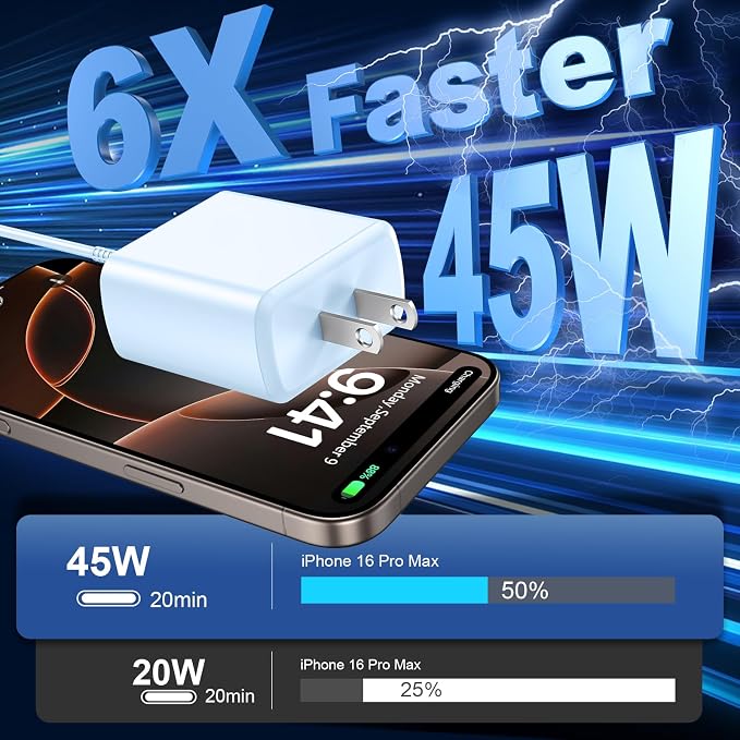 Phone 17 16 Pro Max Charger Fast Charging,45W Phone 17 Charger Type C Chargers USB C Charge Block &10FT Long C Charging Cables Cord for Phone 17/17 Pro/ 17 Pro Max/Air/Phone 16 15 Pro Max,Blue