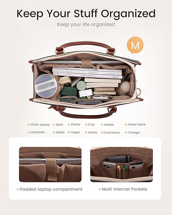 LOVEVOOK Laptop Bag for Women, 2-in-1 Tote Purse with Clutch & Cup Holder, Waterproof Briefcase for Work Travel