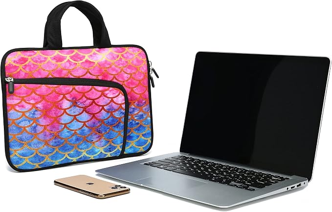 11 11.6 12 12.1 12.5 inches Laptop Sleeve Chromebook Case Ultrabook Case Notebook Sleeve PC Messenger Bag Tablet Case Neoprene Handle Sleeve for Women Men, Two Pockets(Mermaid Scale)