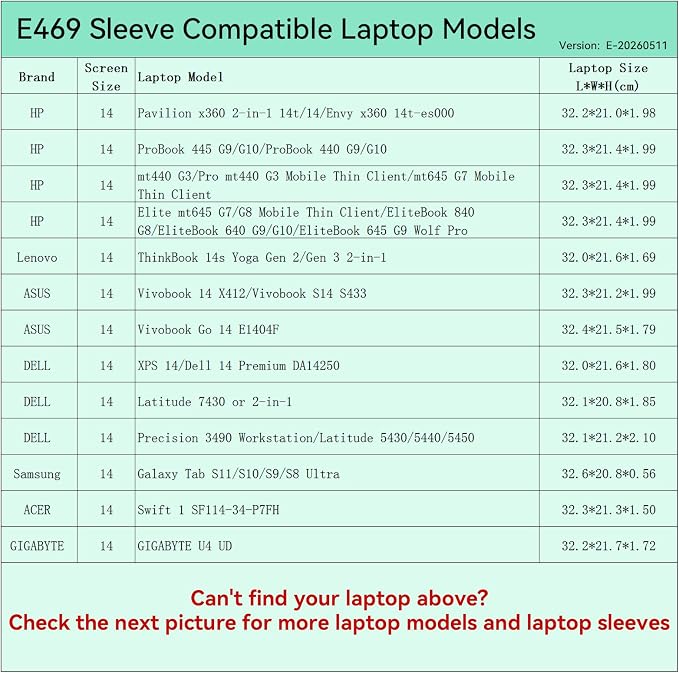Smatree Elite Laptop Sleeve for 14 inch HP EliteBook/ProBook/Pavilion/Envy, Lenovo ThinkBook, ASUS Vivobook 14, DELL Precision/Latitude, Samsung Galaxy Tab, Protective Tablet Case with Pocket(E469)
