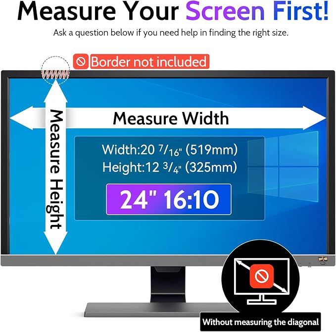 Peslv Privacy Screen for Computer Monitor 24 Inch 16:10 Aspect Ratio, Anti Blue Light Glare Removable 24 in Privacy Screen Filter Protective Film, HD 24 Inch Privacy Screen Protector for Monitor