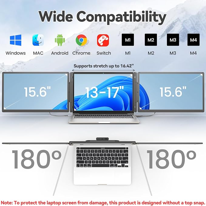 KEFEYA 15.6" Laptop Screen Extender with Magnetic Power Bank, FHD 1080P Triple Monitor Extender for 13-17" Laptop, Plug & Play via Type-C/HDMI/USB-A, Compatible with Mac/Windows/Android