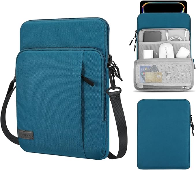 MoKo 10-13 Inch Tablet Sleeve Bag Carrying Case with Pockets Fits New 13-inch iPad Air M4 2026 & Pro M5,Pro 12.9/11,iPad 10th/Air 5/4th 10.9,i-Pad 7/8/9th 10.2, Galaxy Tab S8+/S9+ 12.4, Peacock Blue