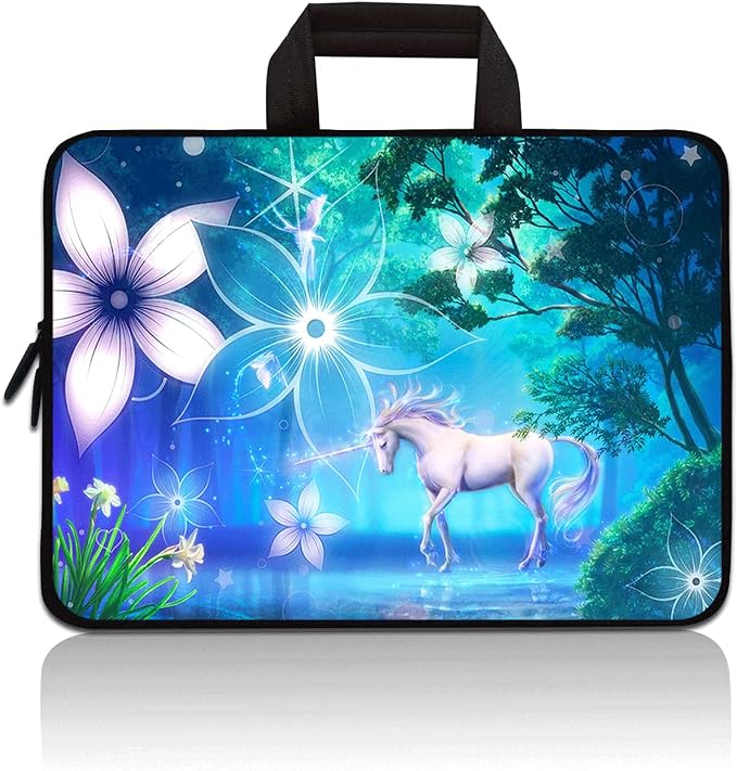 14 15 15.4 15.6 inch Laptop Handle bag Computer Protect Case Pouch Holder Notebook Sleeve Neoprene Cover Soft Carrying Travel For Dell Lenovo Toshiba HP Chromebook ASUS Acer (Unicorn & Flower)