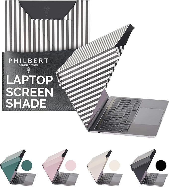 4-in-1 Laptop Screen Shade – Original Slim Hood – Sun, Privacy, Heat & Contrast Protection, Lightweight & Travel-Friendly, Fits 15–16” MacBook & PC, Patented, Striped