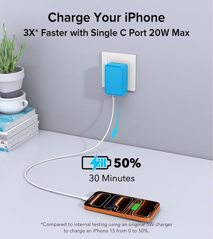 2Pack Flat USB C Charger Block, 40W 4-Port Fast Charger 20W Type C Charging Block 3.1A USB Wall Charger Dual Port PD+QC Charging Cube for iPhone 16 15 14 13 12 Pro Max XS, iPad,Samsung,（Light Blue ）
