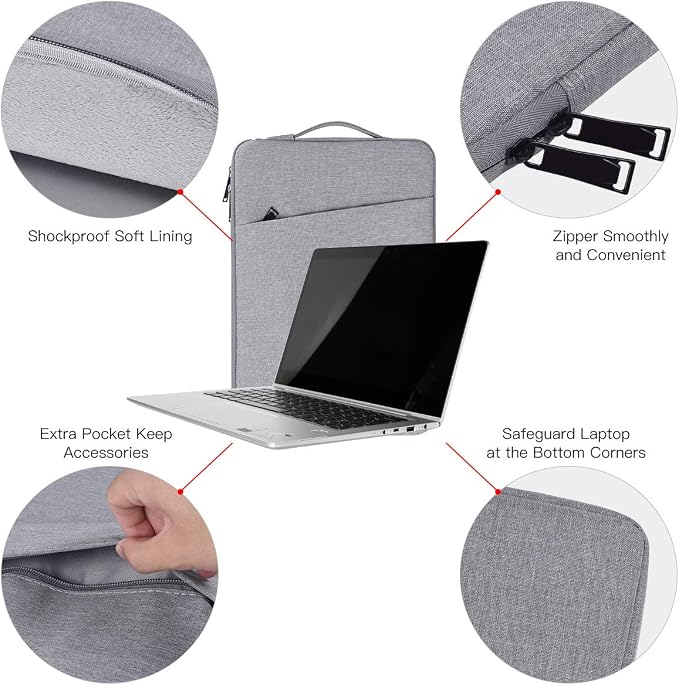15.6-16 Inch Laptop Sleeve Case for Dell 16 Plus/HP Omnibook 16/Pavilion Envy/Lenovo ThinkPad IdeaPad Computer Bag, Light Grey
