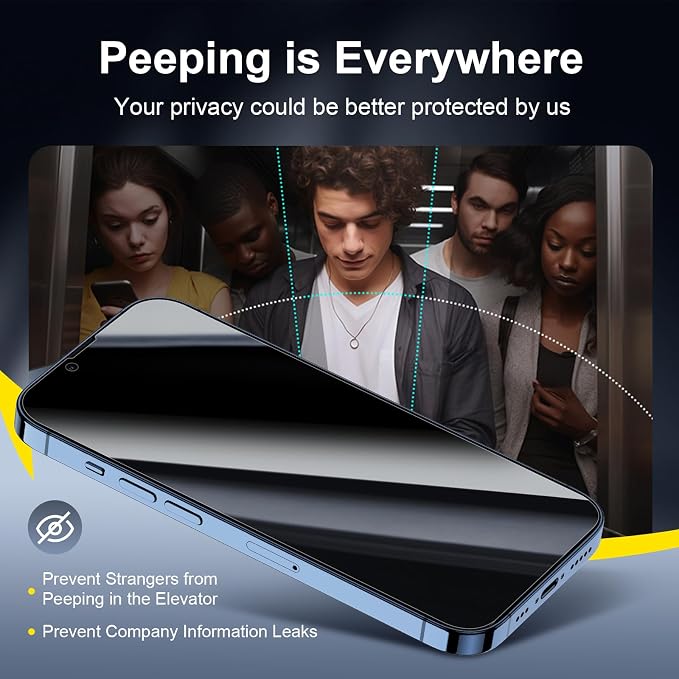 NEW'C 3x Privacy for iPhone 13 Pro Screen Protector (6.1 inches)+ 3x Camera Lens Protector, Sensor Protection,Case Friendly Tempered Glass Film + Dust Plug- Enhanced Privacy Angle of 28 Degrees
