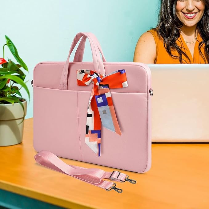 15.6 Inch Laptop Sleeve Shouler Bag Women Ladies Case for Macbook Pro 16 M5 M4-M1, Dell Inspiron 15, HP Envy/Pavilion 15.6, Acer Aspire 15, Lenovo IdeaPad 3 15.6, ASUS Chromebook MSI 15.6 Case, Pink