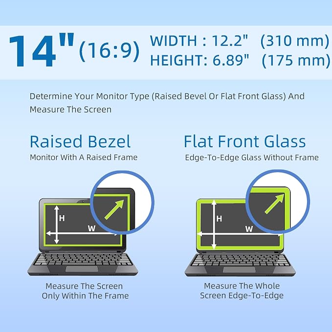ROVIKE Computer Screen Filter, 14 Inch 16:9 Laptop Privacy Filter, Aspect Ratio, Removable, Anti-Glare Eye Protection, Protect screen