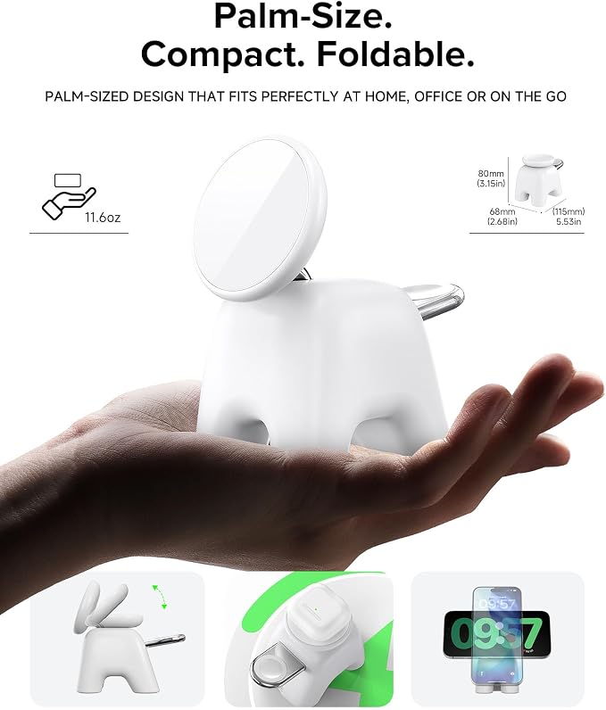 AOK-AOK Foldable Wireless Charging Station, 15W Magnetic Fast Charger Stand for iPhone 17 16 15 14 13 12 Pro Max&Apple Watch&Airpods, 2-in-1 Charger for Home/Office/Travel(30W Adapter Included)