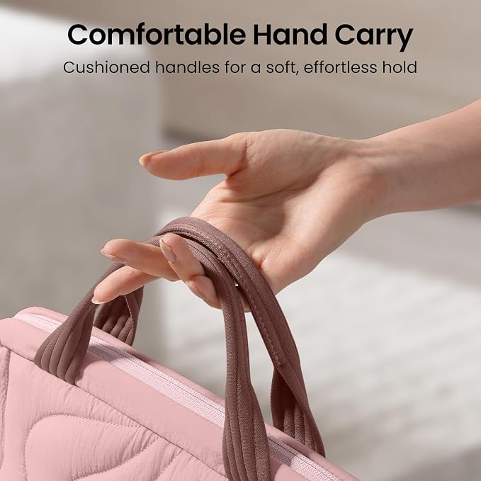 tomtoc 13-14 Inch Protective Puffy Laptop Carrying Bag for Women, Lightweight Laptop Briefcase Fits 13-inch Macbook Air M5 2026 & Neo A18, 14" MacBook Pro, Work Bag Case Handbag with Organized Storage
