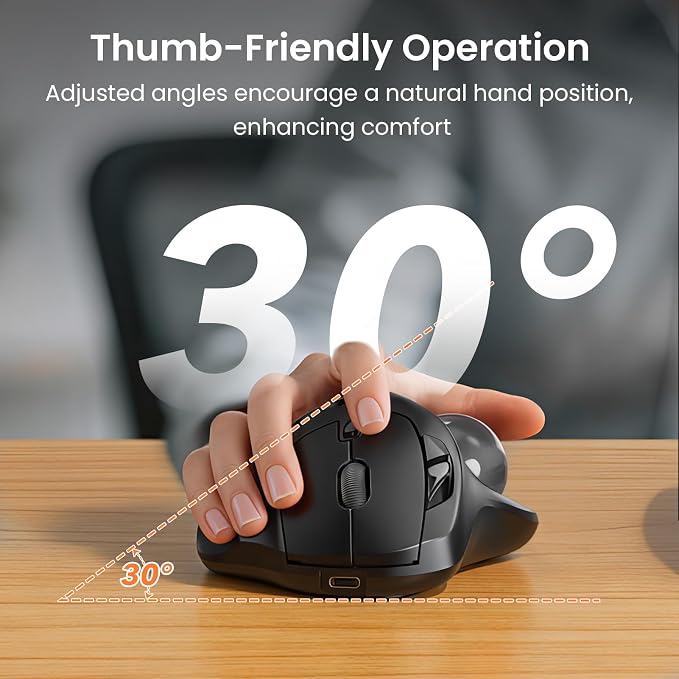SABLUTE MAM2 Wireless Trackball Mouse with 5-Level DPI, Ergonomic Mouse 2.4G Plug-and-Play for 3 Devices (Bluetooth or USB Receiver), 500mAh Battery, Compatible with PC/Laptop/Mac/Windows-Grey Ball