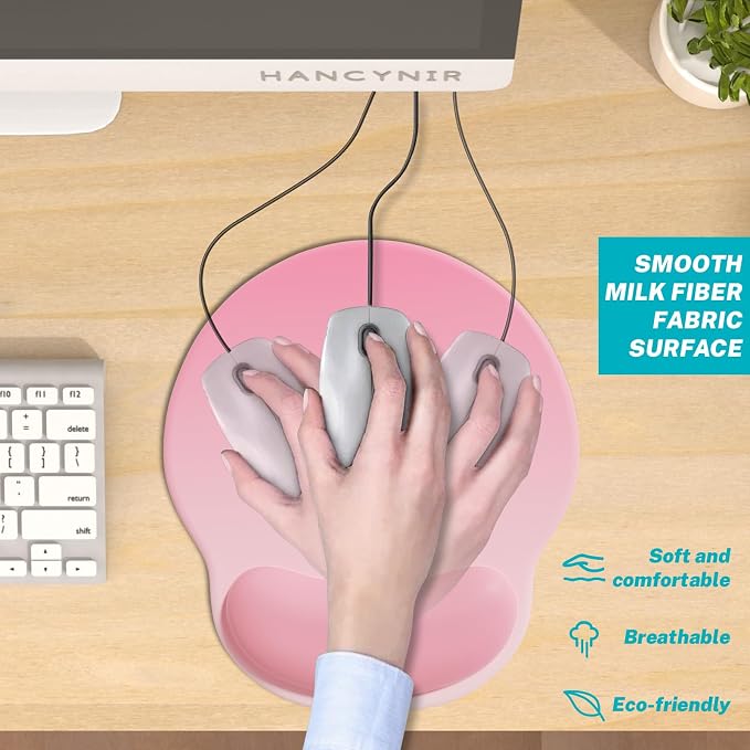 Hancynir Ergonomic Mouse Pad with Wrist Support, Comfortable Gel Mouse Pads Wrist Rest, Computer Mouse Pad with Non-Slip PU Base, Relief Mousepad for Gaming Work Home Desk Accessories Office Decor