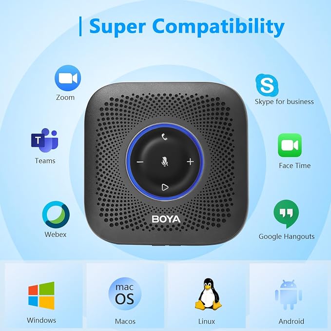 BOYA Blobby Pro Bluetooth Speakerphone, 360° Voice Pickup, Noise Reduction, 16H Call Time, USB Conference Microphone for Home Office Zoom Teams, Portable Speaker Daisy Chain for Large Meetings