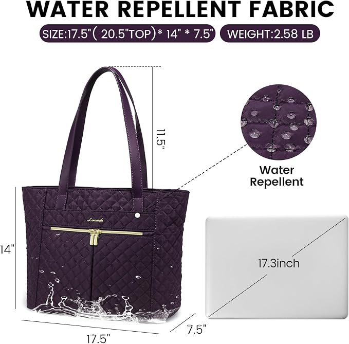 LOVEVOOK Laptop Bag for Women 17 inch,Diamond Quilted Work Tote Bags Womens Laptop Tote Bag Computer Shoulder Bags,Stylish Travel Tote Bags Laptop Purse Briefcase Handbag with Clutch Purse,Off-white