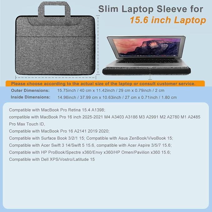 Laptop Case 15.6 inch Shoulder Bag, Durable Shockproof Protective Computer Carrying Briefcase with Multi-Pockets and Strap Compatible with Most 15.6 inch Notebooks,Dark gray-black