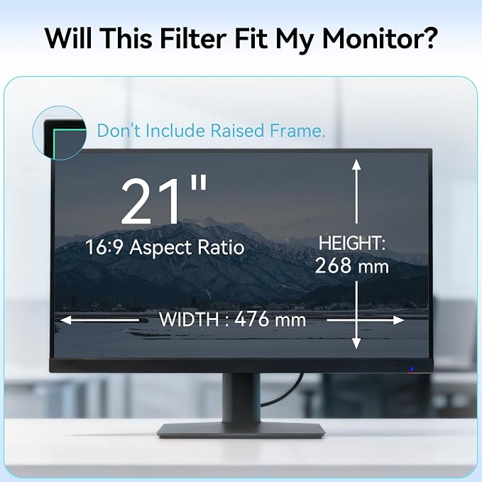 [2-Pack] 21.5 Inch Anti Blue Light Screen Protector Compatible with Lenovo Hp Dell Acer Asus Samsung etc Monitor 16:9 Aspect, Removable Anti Glare Filter Uv Blocker Shield Eye Protection Film Laptop