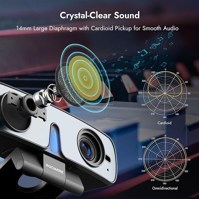 RC28 1080P 60FPS Webcam with Dual Microphones | Cardioid & Omnidirectional Pickup, Hi-Fi Sound, AI Noise Cancellation & Raw Audio Modes for Streaming, Video Calls & Studio-Quality Recording