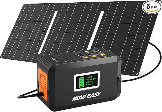 HOWEASY Solar Generator 120W(240W Peak), Portable Power Station with 30W Solar Panel,Power Bank with 110V AC Outlet for Camping, Home, Outdoor Emergency