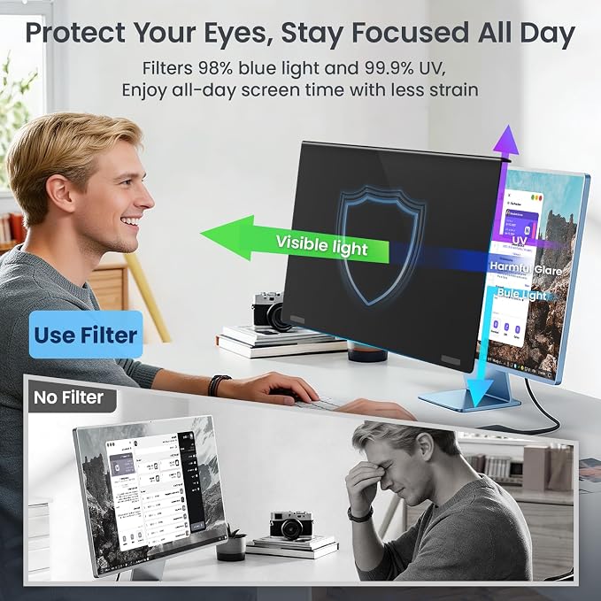 Magnetic Privacy Screen Filter for 27 Inch Monitor 16:9 Aspect Ratio,Removable Anti Blue Light shield with Eye Protection,Hanging Anti-Spy Protector for Flat Desktop Computer