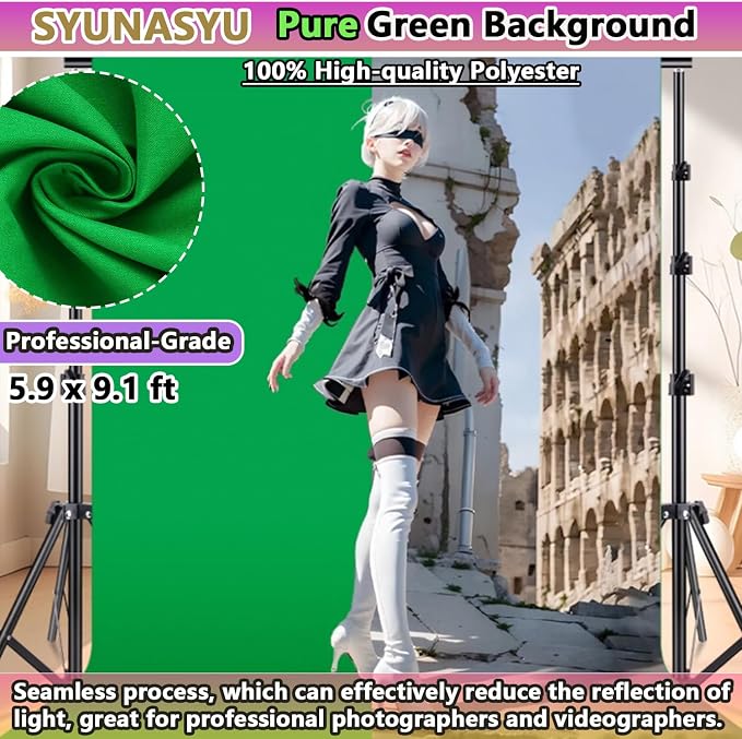 6x9 ft Greenscreen Background, Premium Collapsible Small Green Screen Backdrop Cloth Pantalla Verde Fabric Portable Content Creator Background Screen for Streaming Studio Video Photo Booth Photoshoot