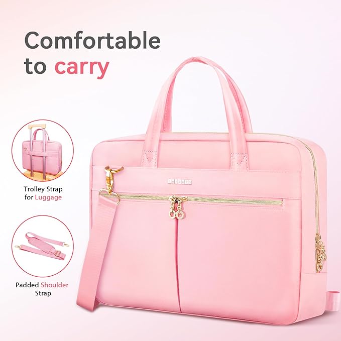 Ferkurn Laptop Bag Case Women Men Computer Bag Compatible with MacBook/HP/LG/Dell, Shoulder Strap Slim Carrying Messenger Briefcase, Pink, 14 Inch
