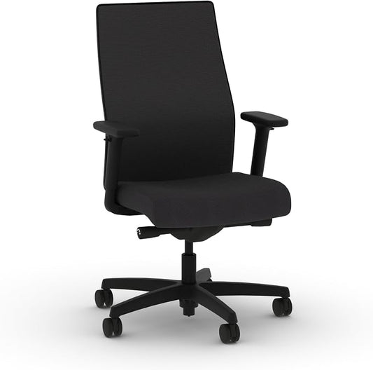 HON Ignition 2.0 Mid‑Back Ergonomic Office Chair, Mesh Task Seating with Lumbar Support, Advanced Synchro‑Tilt, Height and Width Adjustable Arms, Black Frame, Onyx