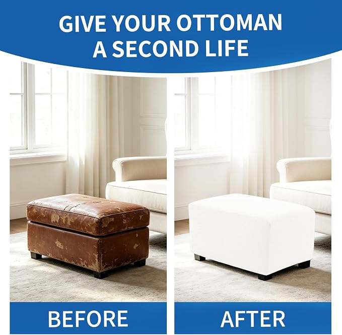 Ottoman Covers Ottoman Slipcovers Folding Storage Stool Washable Furniture Protector,Elastic Foot Stool Foot Rest Protector for Living Room Bedroom,X-Large,White
