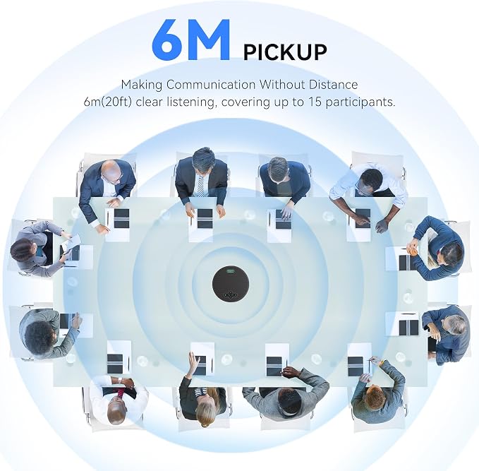Tenveo Bluetooth Conference Speakerphone Bluetooth/Wireless/USB, 8 AI Noise Mics and 360° Sound Pickup,Compatible with Zoom, Teams, OBS, Supports 12-15 People for 18H of Talk Time MagiCallpro