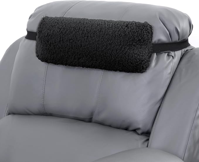 HOMBYS Sherpa Fleece Lumbar Support Pillow with Headrest for Recliner,Memory Foam Chair Cushion for Back Pain,Big High Back Support for Recliner with Chair Headrest for Elderly (Black)