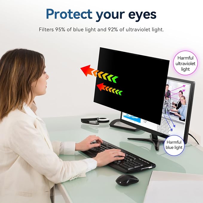 [2-Pack] 24 Inch Magnetic Computer Privacy Screen Filter for 16:9 Widescreen Monitor, Removable Eye Protection Anti Glare Blue Light Filter Privacy Shield, Anti Spy Screen Protector Film 24 in