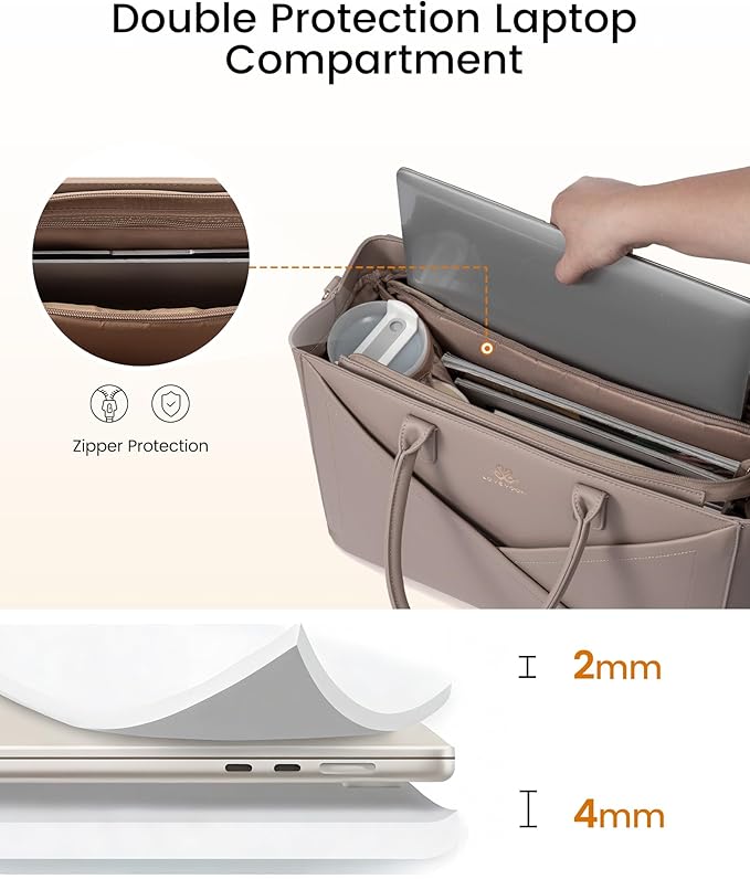 LOVEVOOK Laptop Tote Bag for Women with Large Cup Holder, 16 Inch PU Leather Work Bag Teacher Tote Bag, Waterproof Computer Bags Business Office Briefcase Handbag
